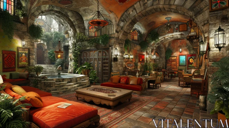 Luxurious Moorish or Spanish Themed Living Room | 3D Rendering AI Image