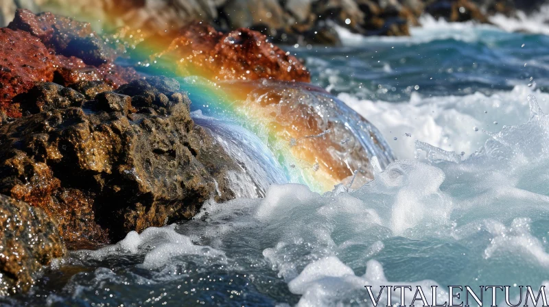 Captivating Rainbow in Motion amidst Ocean Waves AI Image
