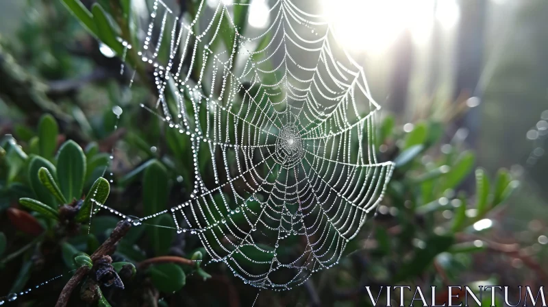 Close-Up Spider Web Covered in Morning Dew | Nature Photography AI Image