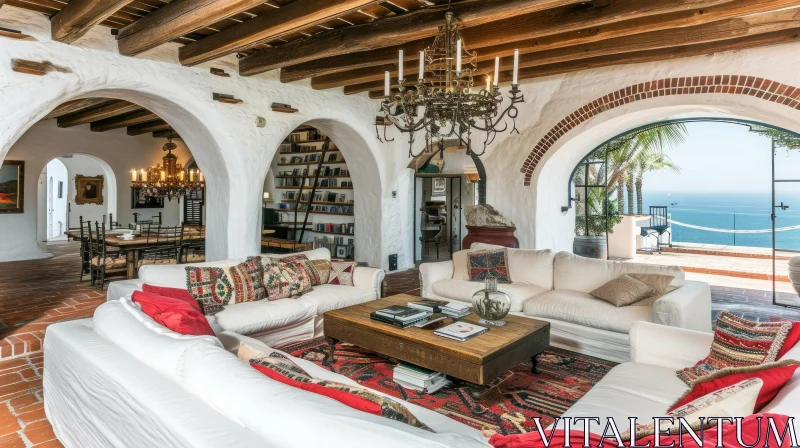 Elegant Mediterranean Living Room Decor with Artwork AI Image