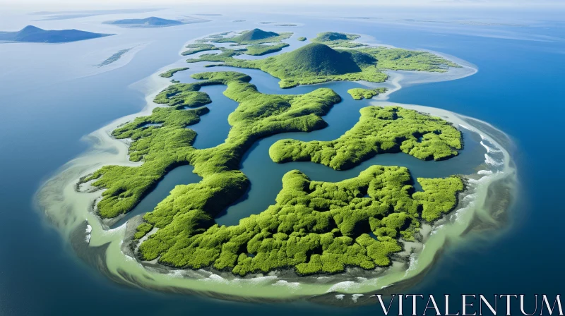 AI ART Green Island Aerial View | Nature-Inspired Forms and Intricate Patterns