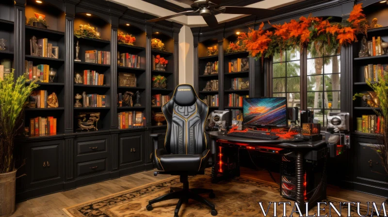 Modern Home Office Decor with Art and Natural Light AI Image