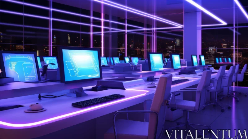 Mysterious Futuristic Office at Night AI Image