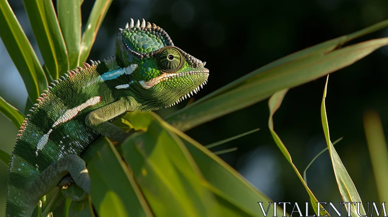 Close-up of a Green Chameleon on a Branch AI Image