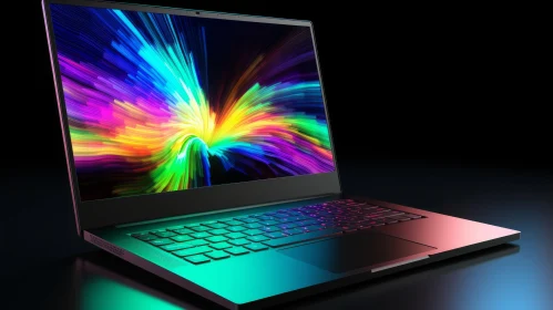 Colorful Laptop on Dark Surface - Technology Illustration