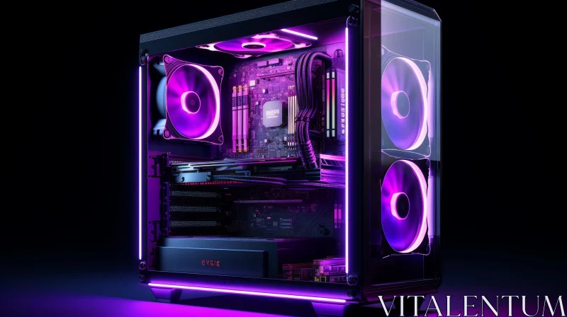 Modern Black Computer Case with Tempered Glass and ARGB Lighting AI Image