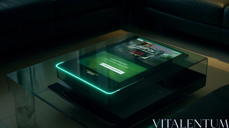 Sleek Glass Coffee Table with Built-In Touchscreen AI Image