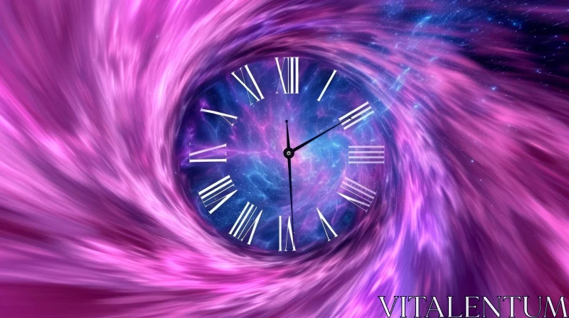 Captivating Clock with Roman Numerals on Purple and Blue Space Vortex AI Image