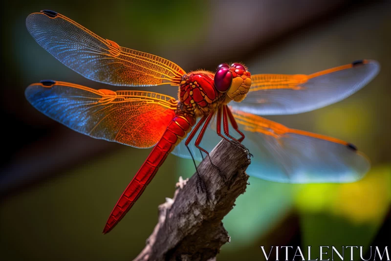 Captivating Fire Dragonfly on Branch - Vibrant Colors - Contest Winner AI Image