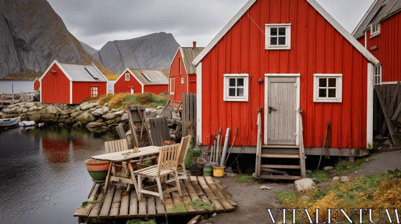 Captivating Red Timber Houses Near a Ship | Serene Urban Life AI Image