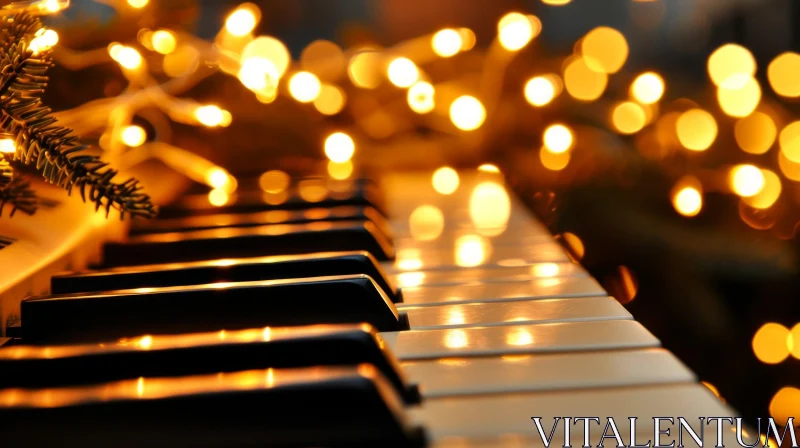Close-Up of Piano Keyboard with Twinkling Lights AI Image