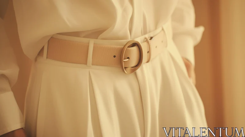 Elegant Woman in White Blouse and Beige Belt AI Image