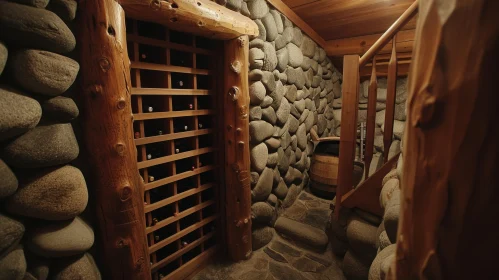 Enchanting Wine Cellar with Stone Wall and Wooden Door