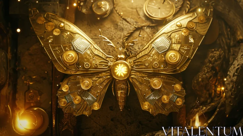 Intricate Steampunk Butterfly | Golden Clockwork Design AI Image
