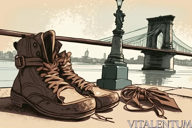 Vintage Style Illustration of Boots Next to Brooklyn Bridge AI Image
