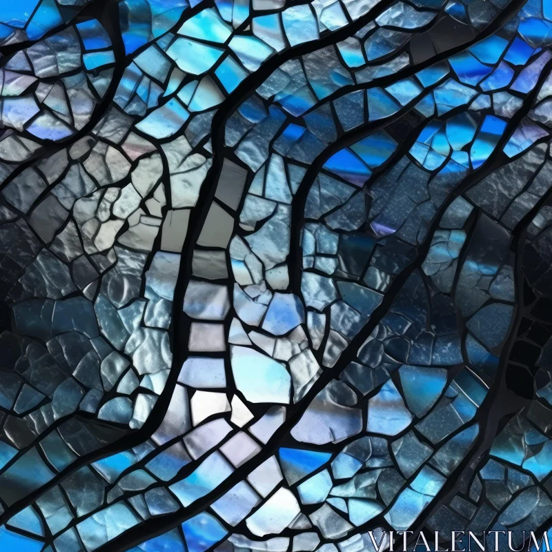 Blue and Gray Glass Tile Mosaic on Black Background AI Image