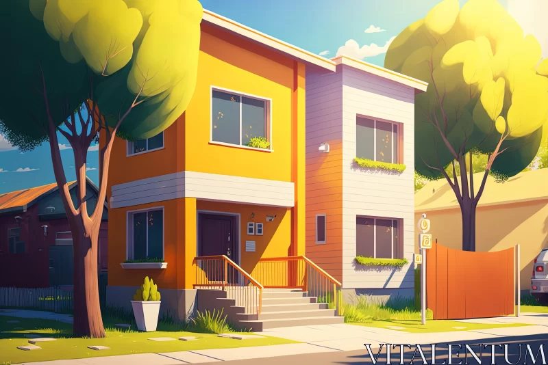 Captivating Cartoon House in Vibrant Street Scene AI Image