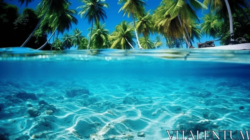 Captivating Ocean Dreamscape with Clear Water, Coral, and Palm Trees AI Image