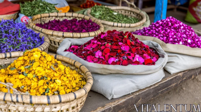 Close-up of Dried Flowers and Spices at a Market AI Image