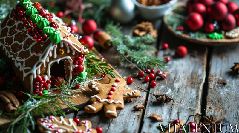 Festive Gingerbread House with Christmas Decorations AI Image