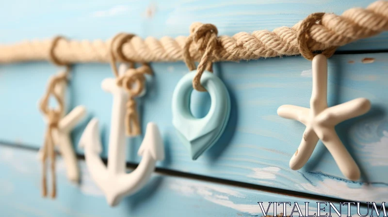 Nautical Rope Decorations on Blue Wooden Background AI Image