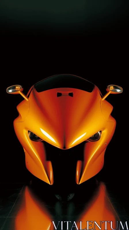 Orange Sports Car on Dark Background | Caricature Faces & Reflections AI Image