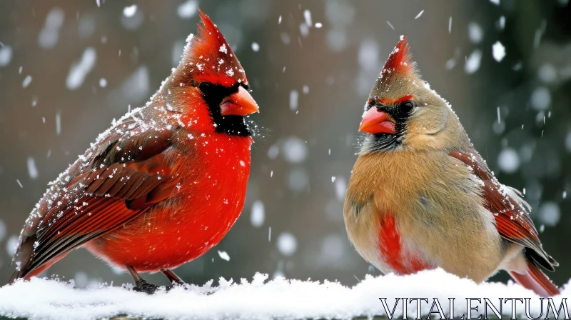 Two Northern Cardinals on Snowy Branch | Nature Photography AI Image