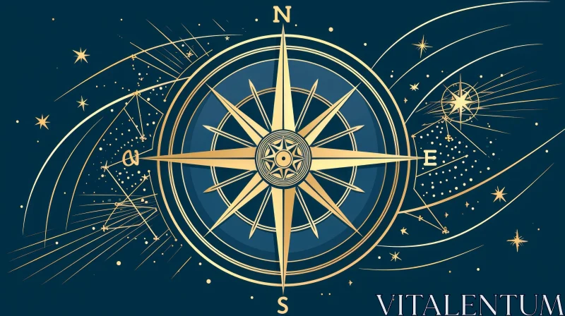 Vintage Compass with Blue Background and Gold Accents AI Image