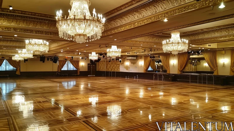 Elegant Ballroom with Parquet Floor and Grand Chandeliers AI Image