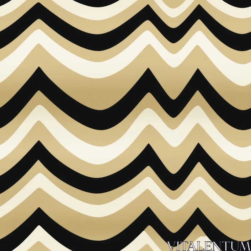 AI ART Elegant Gold Black White Waves Pattern