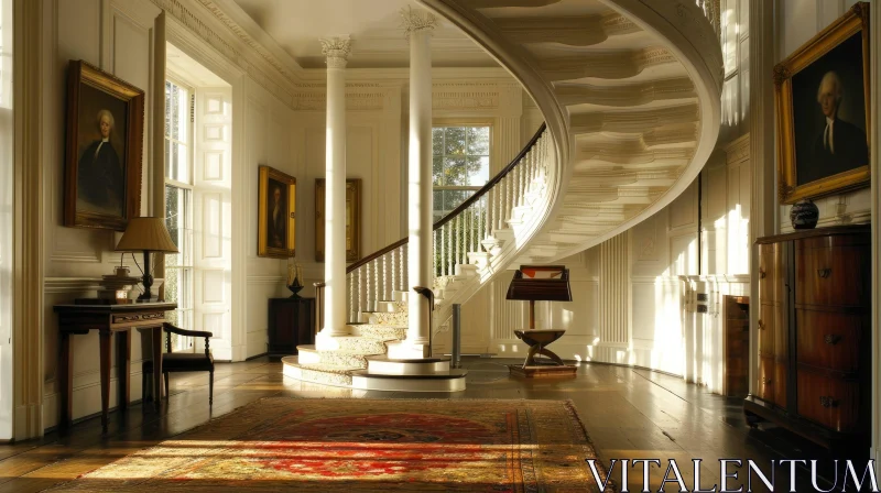 Elegant Grand Entrance Hall with Spiral Staircase AI Image