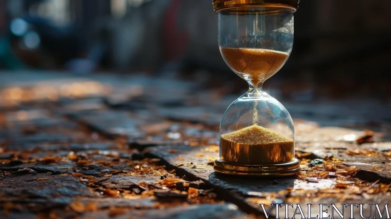 AI ART Enigmatic Hourglass with Golden Sand on Wooden Surface