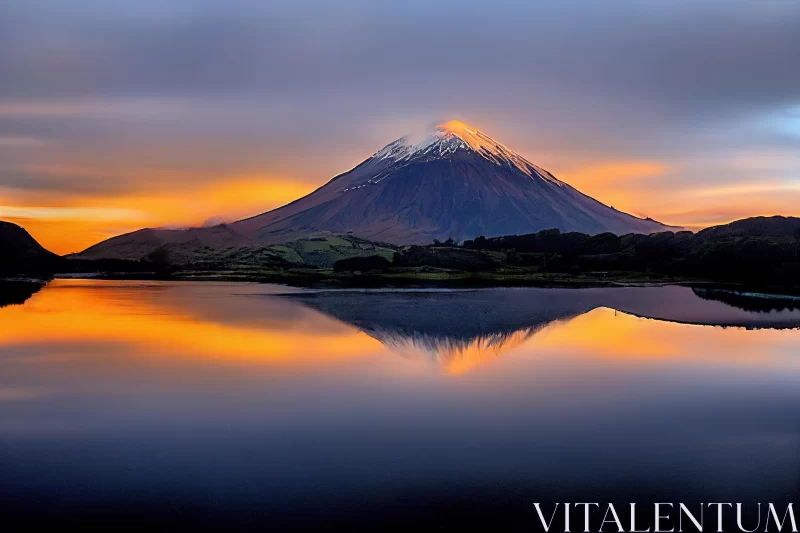 Mountain Reflection at Sunset: Mesmerizing Japanese Photography AI Image