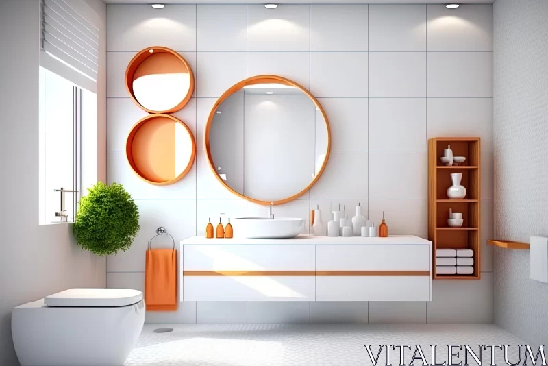 Orange Bathroom Vanity Decor - Serene and Innovative 3D Rendering AI Image
