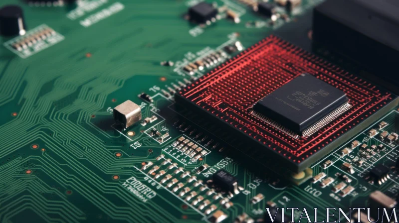 Printed Circuit Board Close-Up: CPU Chip and Electronics AI Image