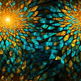 Stained Glass Sun Mosaic on Black Background
