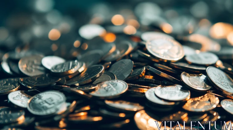 Abstract Composition of Scattered Coins | Close-Up Photography AI Image