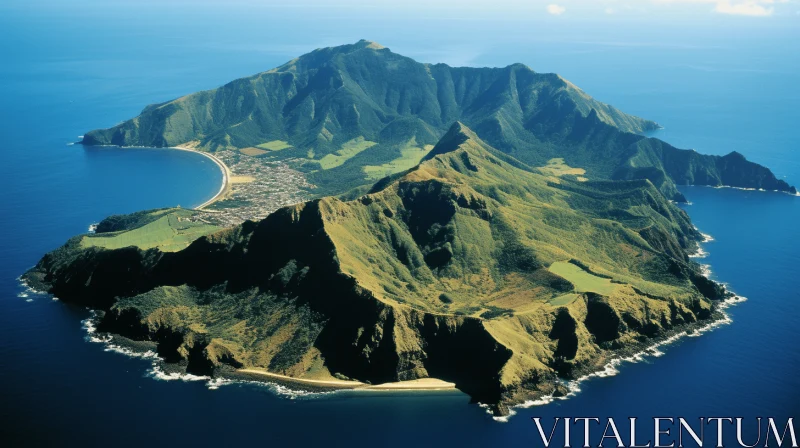 Aerial View of Mountainous Island in the Ocean - Traditional Arts Inspiration AI Image
