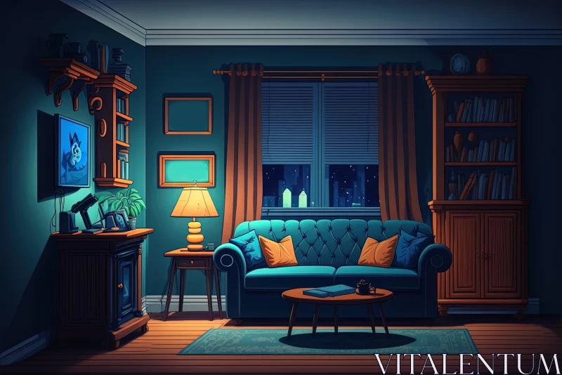 Captivating Room at Night: Vintage Comic Style AI Image