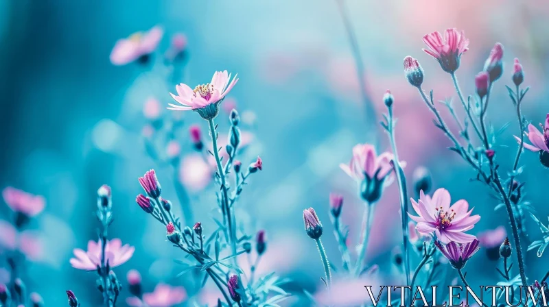 AI ART Close-up of Vibrant Pink Flowers in a Field | Dreamy Portrait Photography