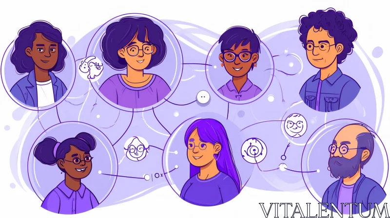 Colorful Vector Illustration of Diverse Group of People Connected by Lines AI Image