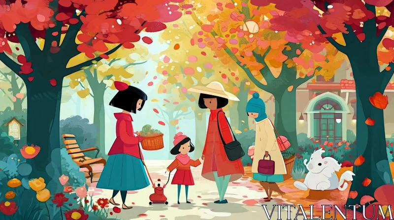 Fall Park Cartoon Illustration: Beauty of the Autumn Season AI Image