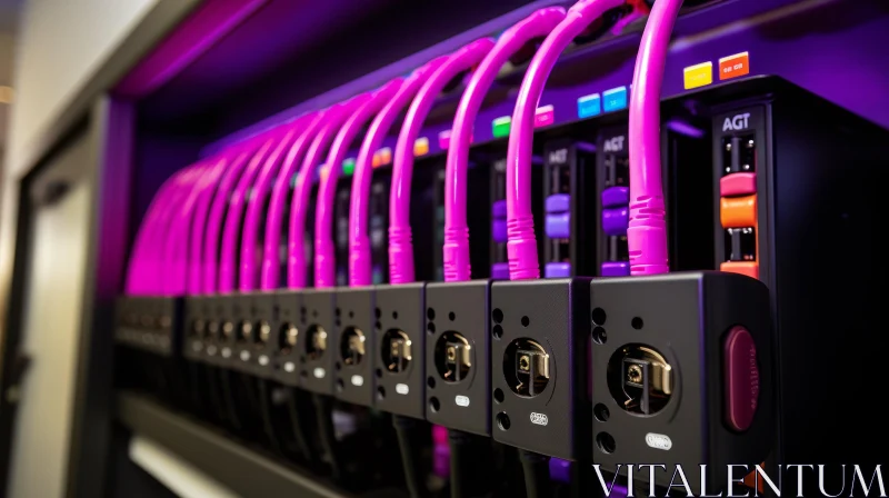 Futuristic Server Rack with Pink Cables AI Image
