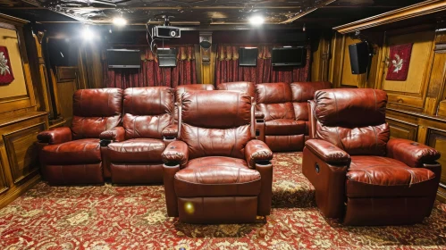 Luxurious Home Theater Room with Red Leather Reclining Chairs