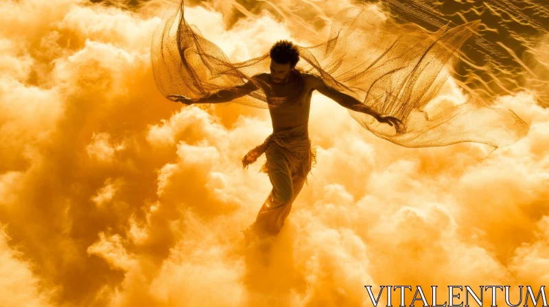 Powerful Golden Man Standing on Cloud | Artwork AI Image