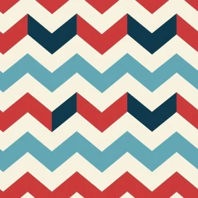 Retro Red, Blue & White Chevron Pattern