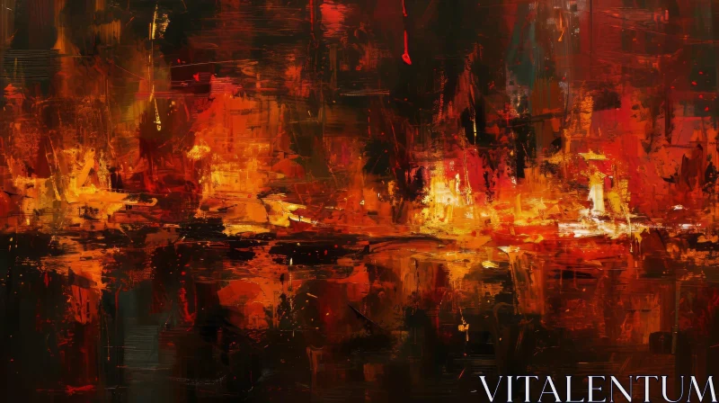 Abstract Painting: Moody Cityscape in Red, Orange, Yellow, and Black AI Image