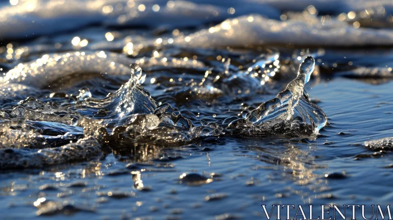 Close-Up View of Water Splashing on a Beach | Nature's Power and Beauty AI Image