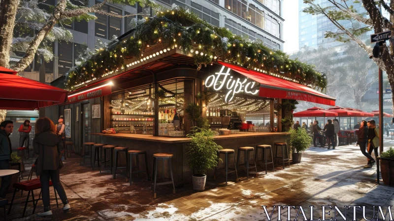 Cozy Coffee Shop with Greenery - Winter City Vibes AI Image