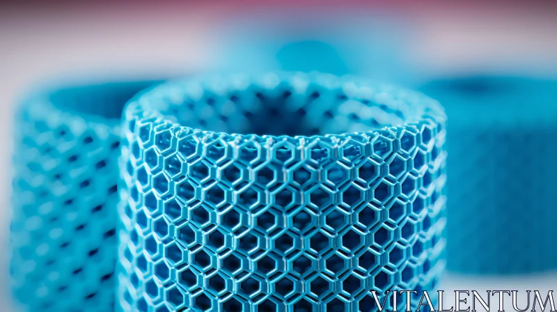 Blue 3D Printed Plastic Part with Honeycomb Structure AI Image